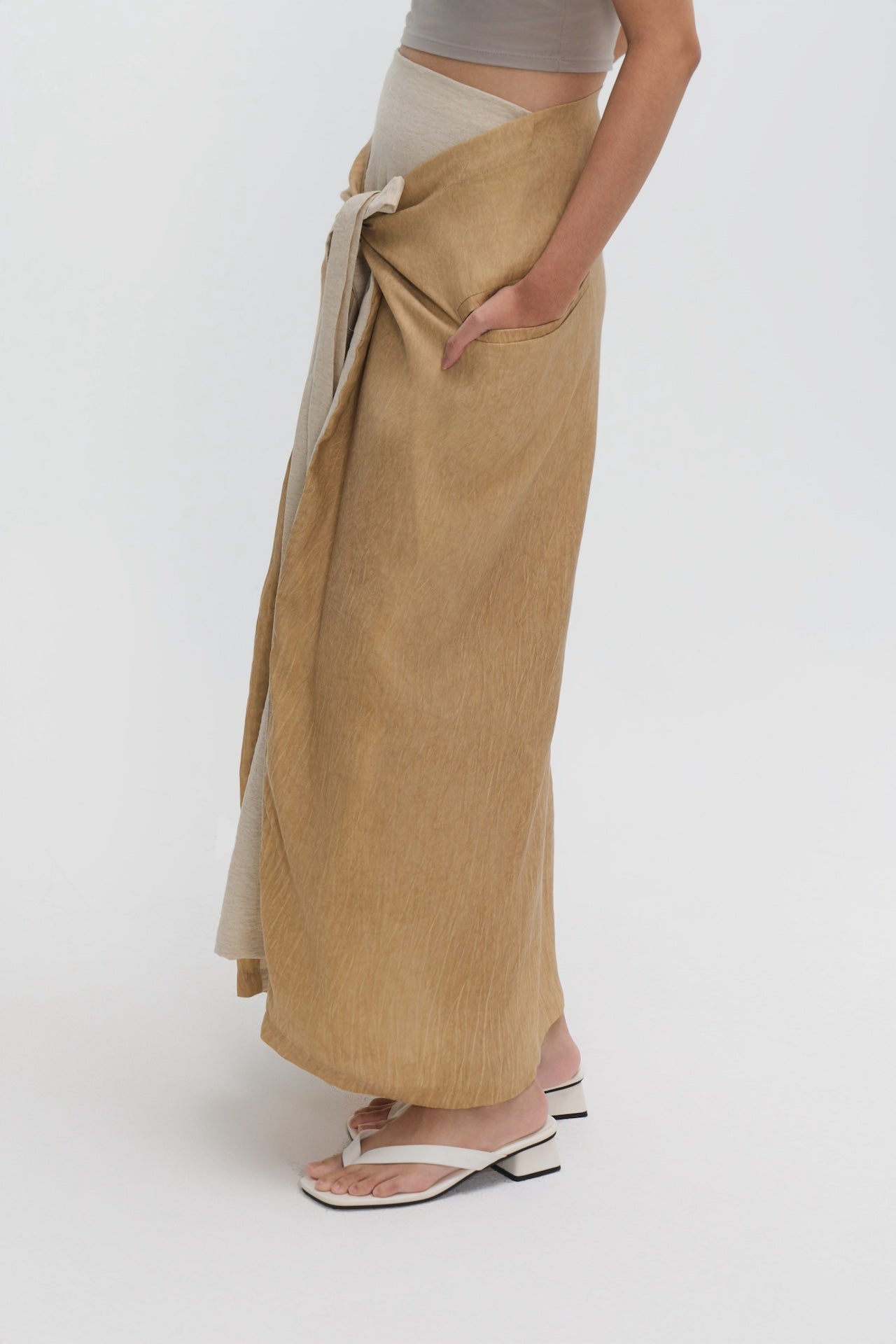 Dual Wear Tie Dye Panel Wrap Skirt (Sand)