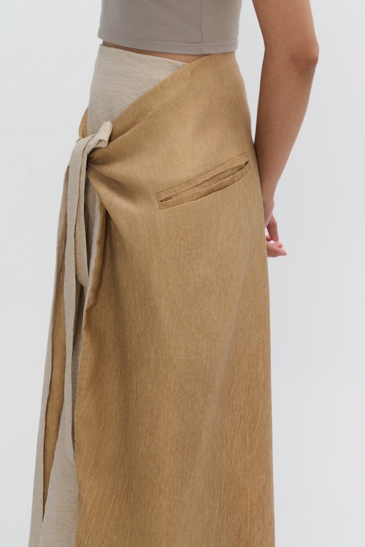 Dual Wear Tie Dye Panel Wrap Skirt (Sand)