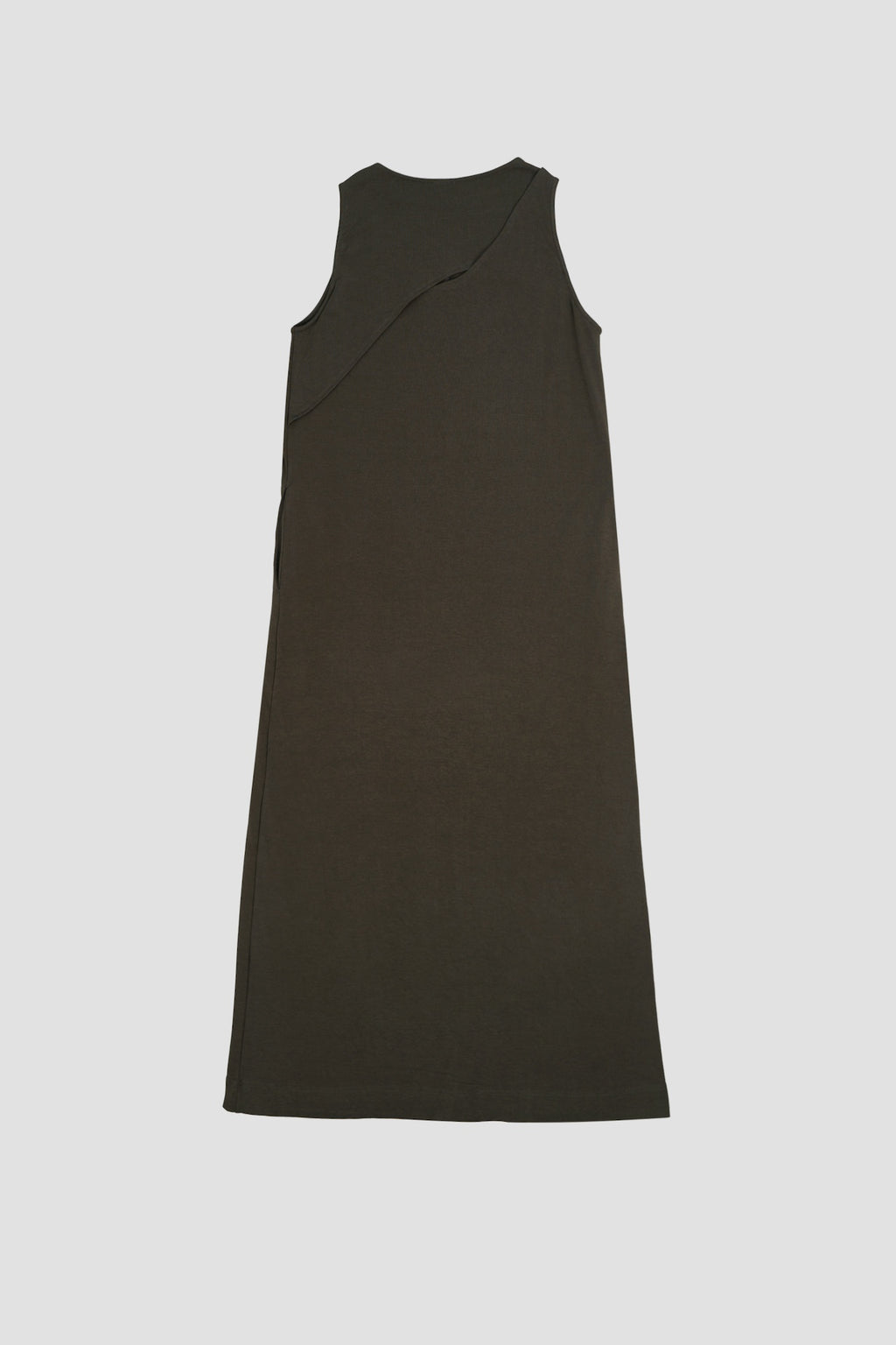 Classic - Cotton Knit Open Back Long Tank Dress (Olive Brown)