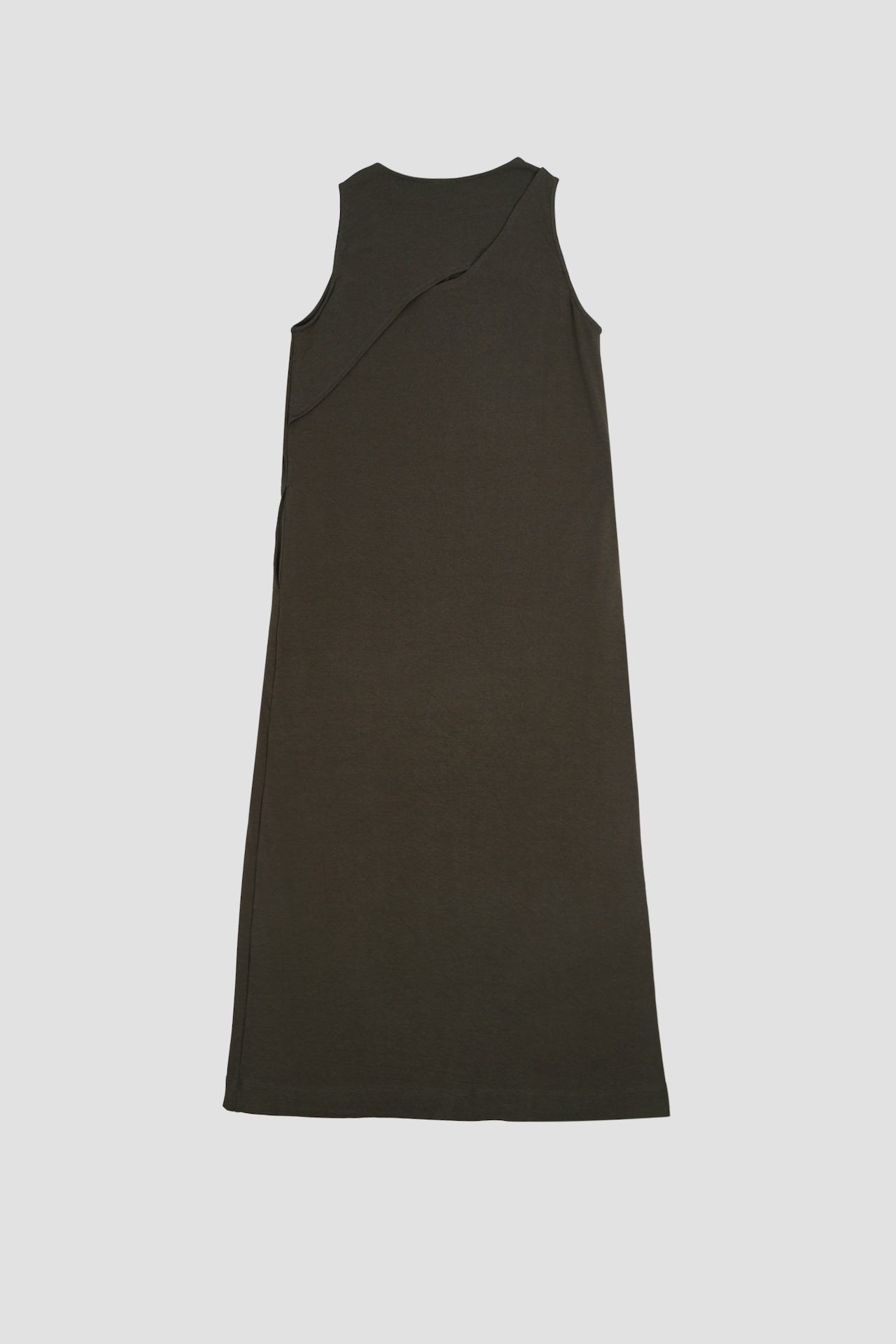 Classic - Cotton Knit Open Back Long Tank Dress (Olive Brown)