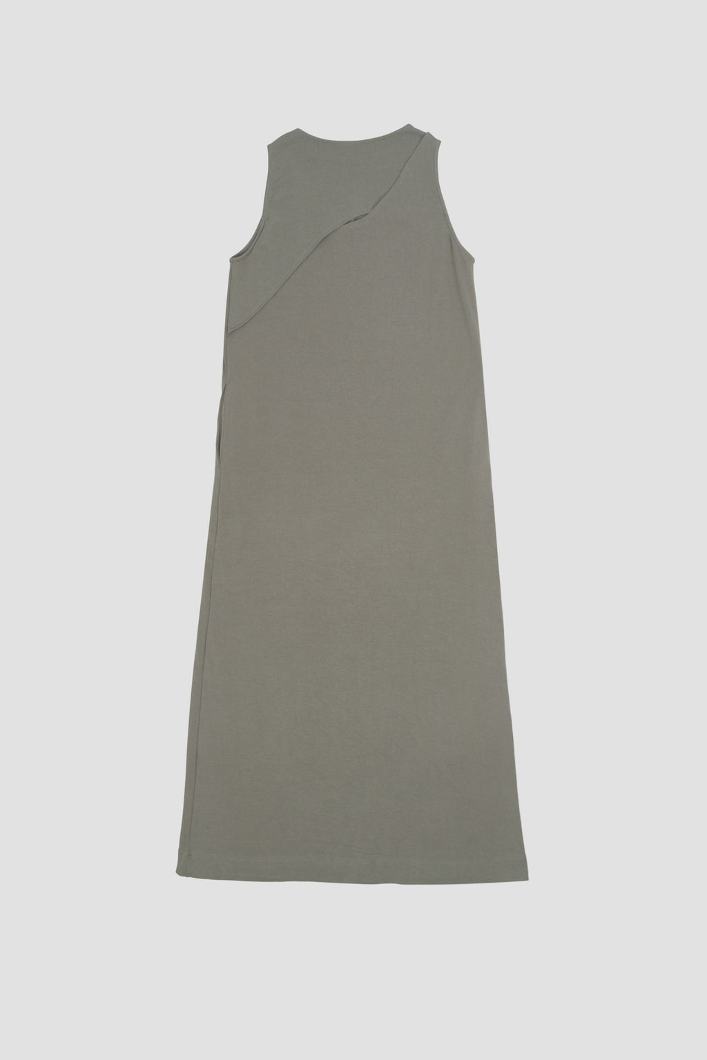 Classic - Cotton Knit Open Back Long Tank Dress (Olive Grey)