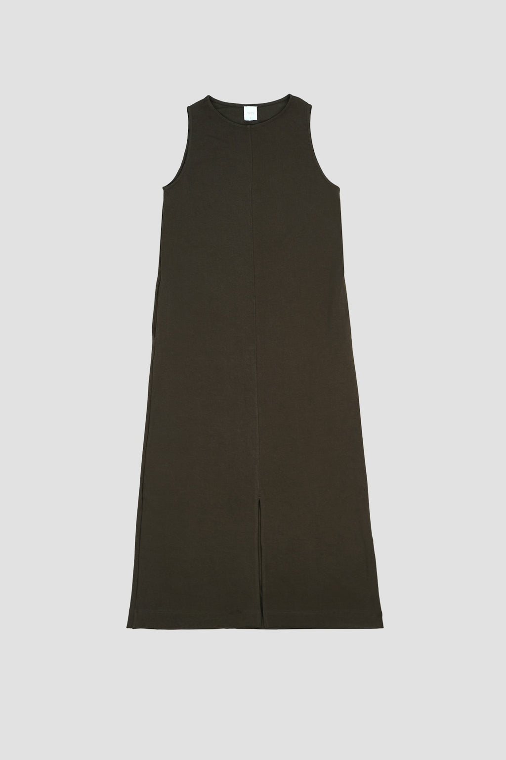 Classic - Cotton Knit Open Back Long Tank Dress (Olive Brown)