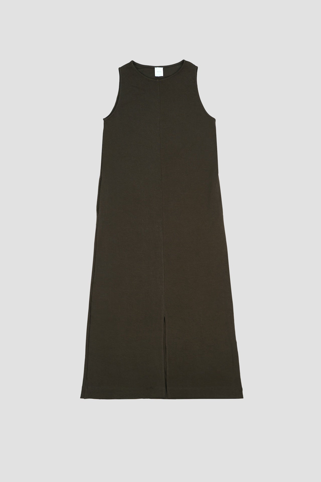 Classic - Cotton Knit Open Back Long Tank Dress (Olive Brown)