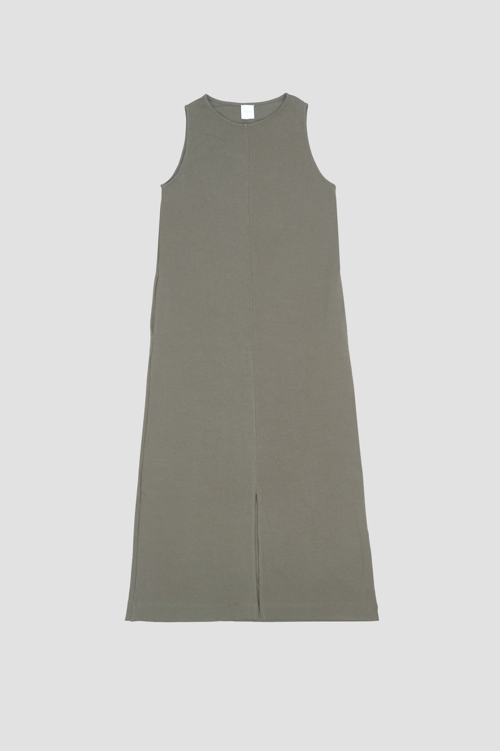 Classic - Cotton Knit Open Back Long Tank Dress (Olive Grey)