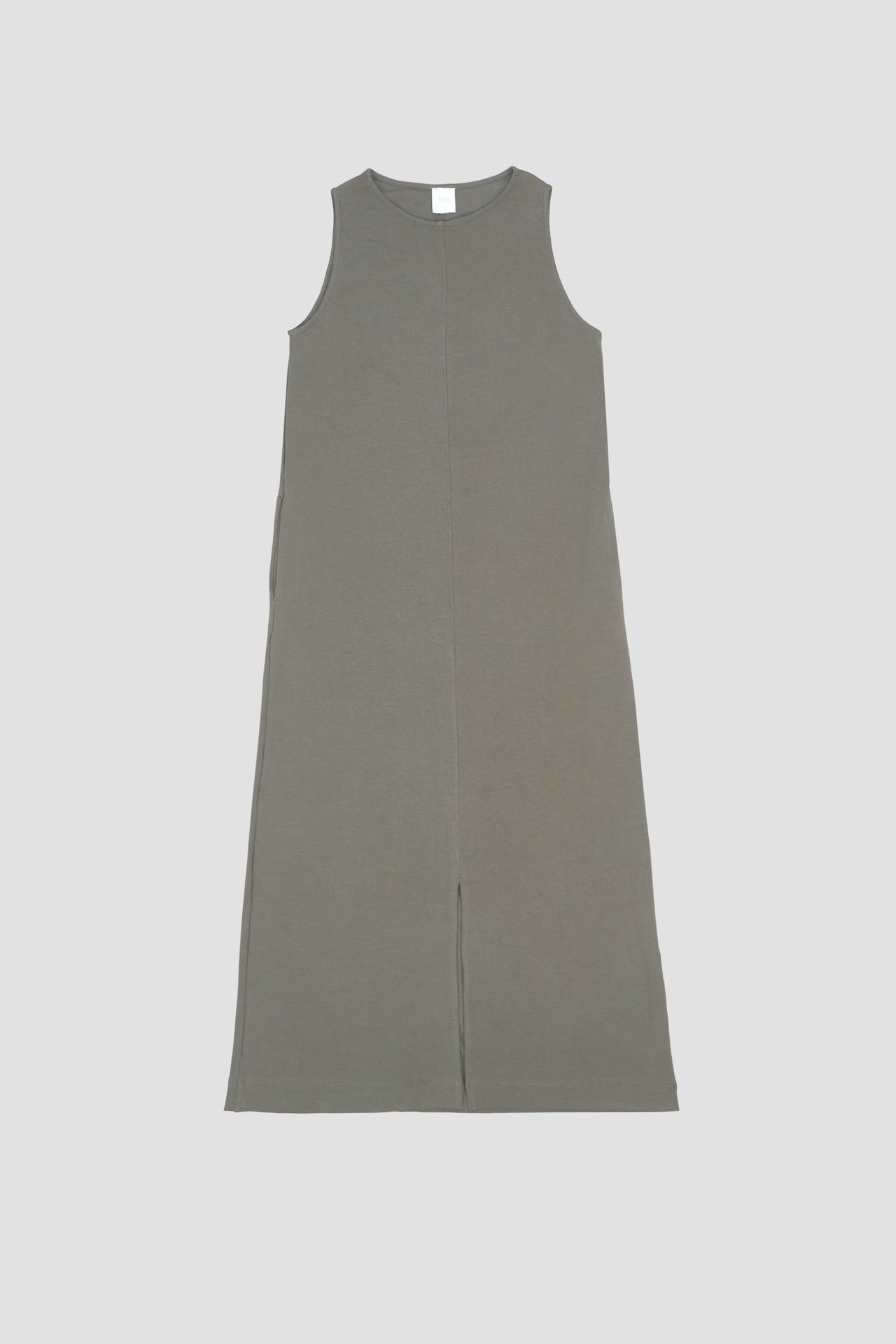 Classic - Cotton Knit Open Back Long Tank Dress (Olive Grey)