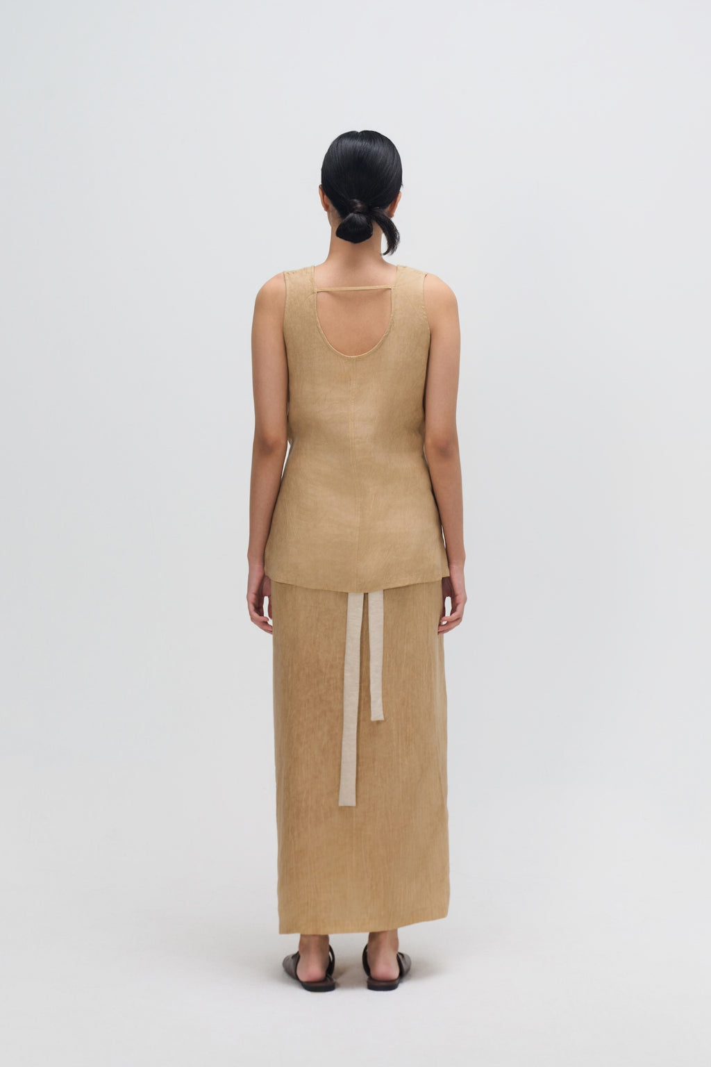 Tie Dye Waist Draped Tank Top (Sand)