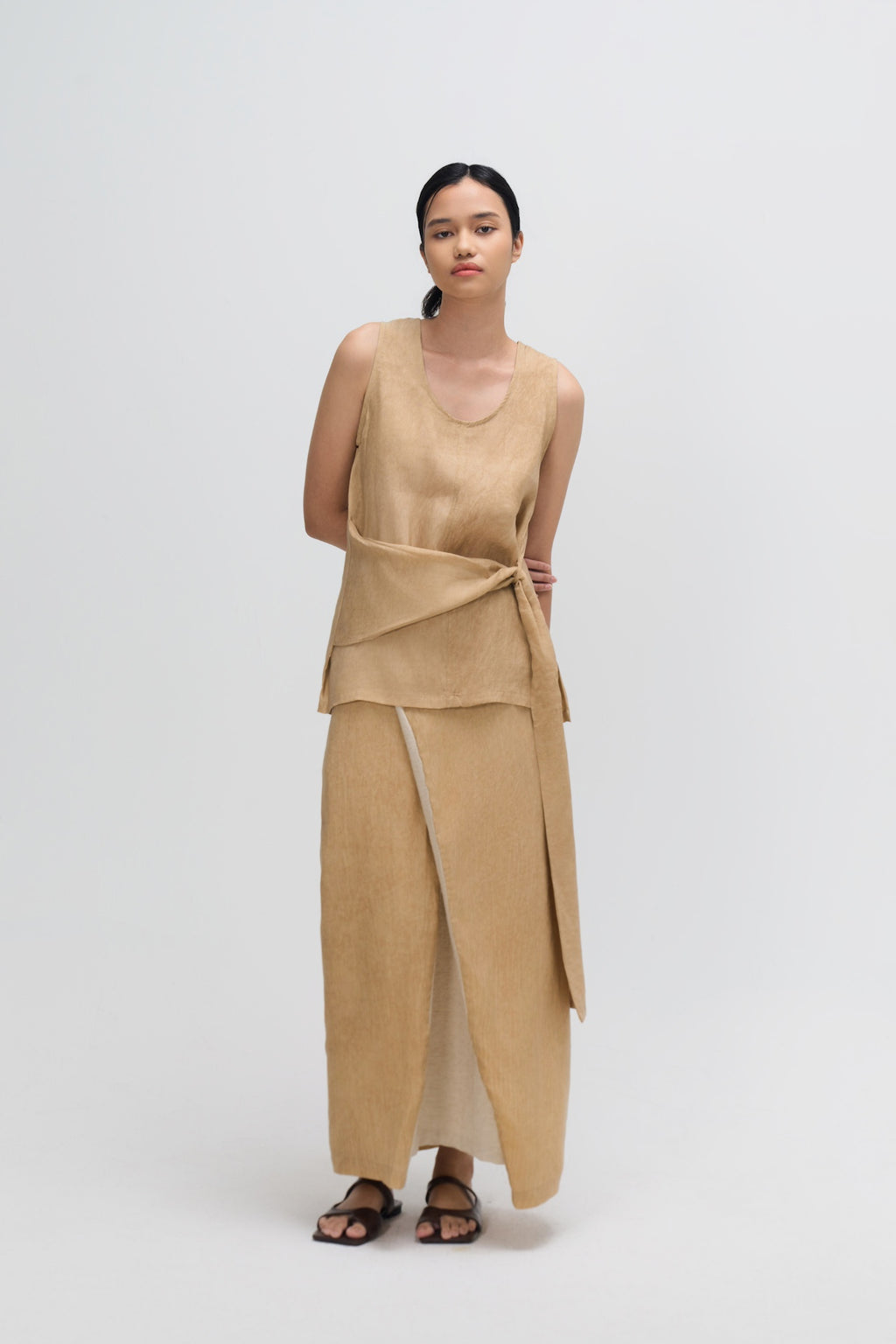 Tie Dye Waist Draped Tank Top (Sand)