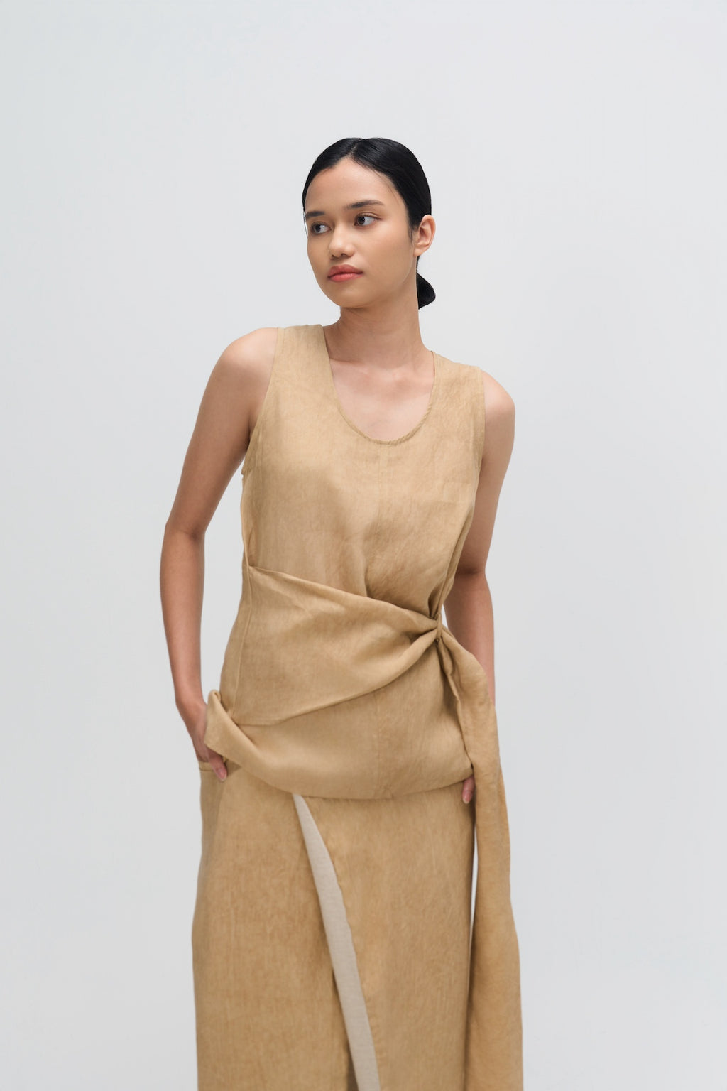 Tie Dye Waist Draped Tank Top (Sand)