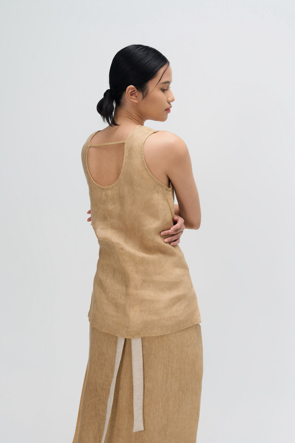 Tie Dye Waist Draped Tank Top (Sand)