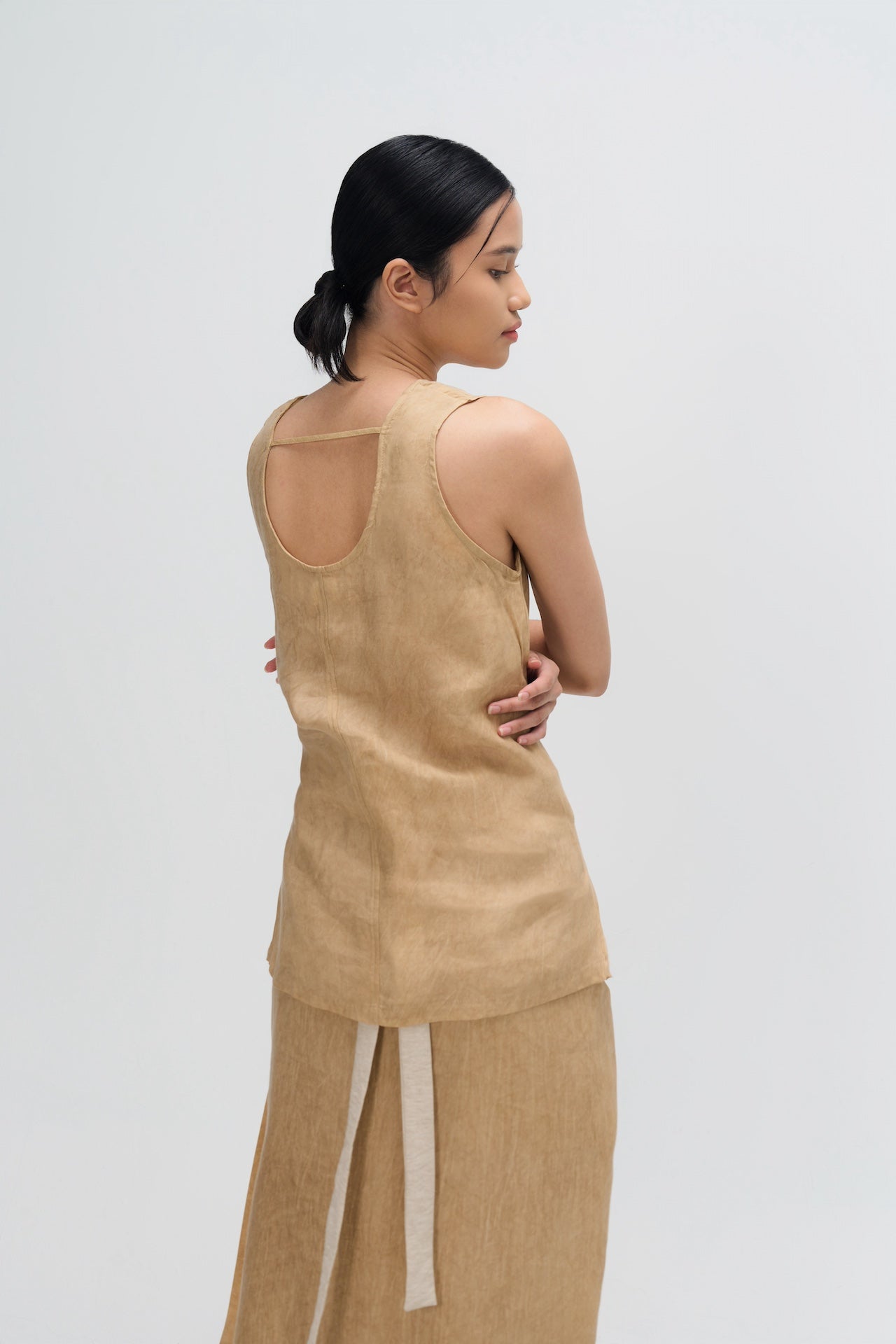 Tie Dye Waist Draped Tank Top (Sand)