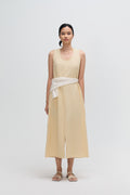 Waist Draped Maxi Tank Dress (Beige)