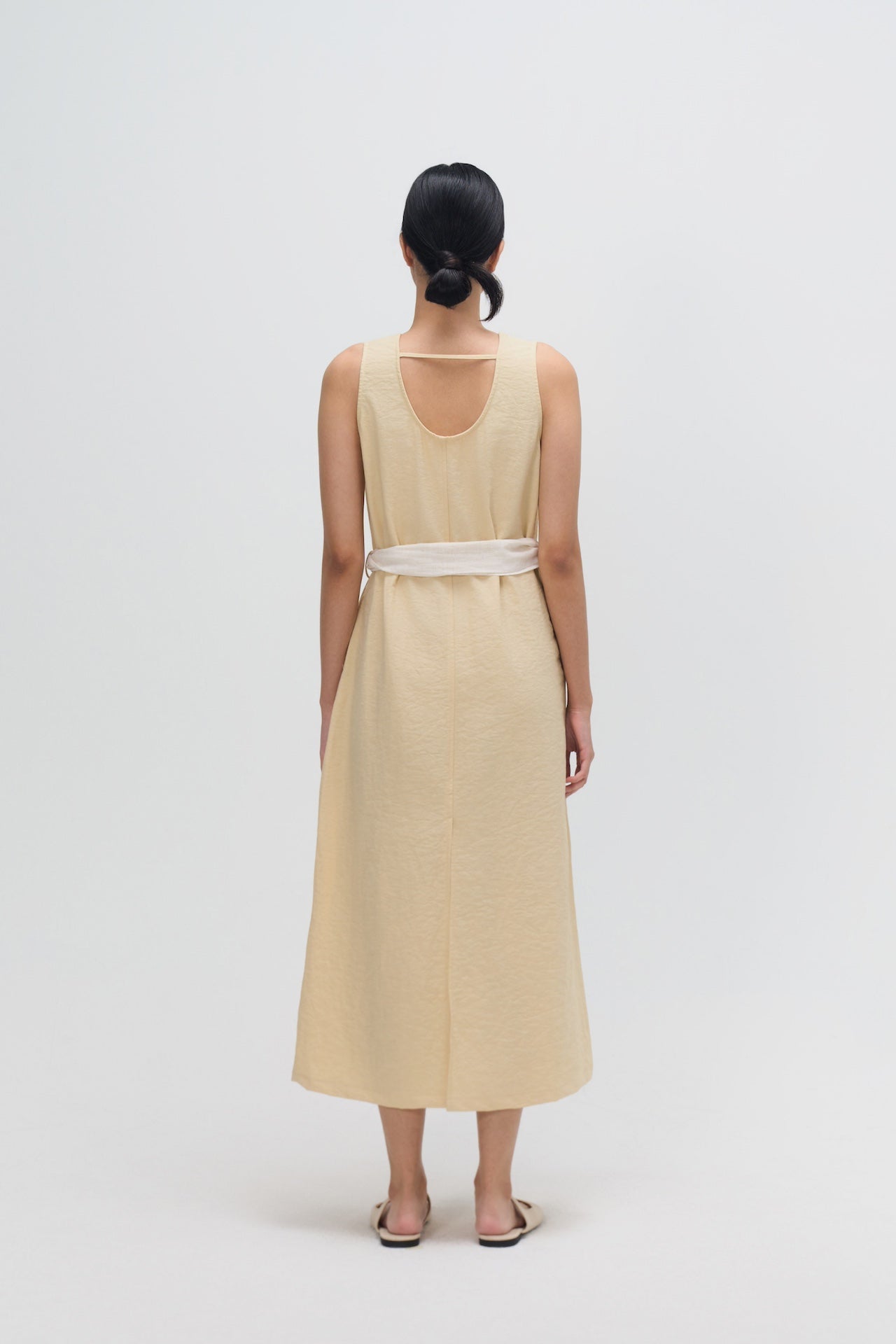Waist Draped Maxi Tank Dress (Beige)