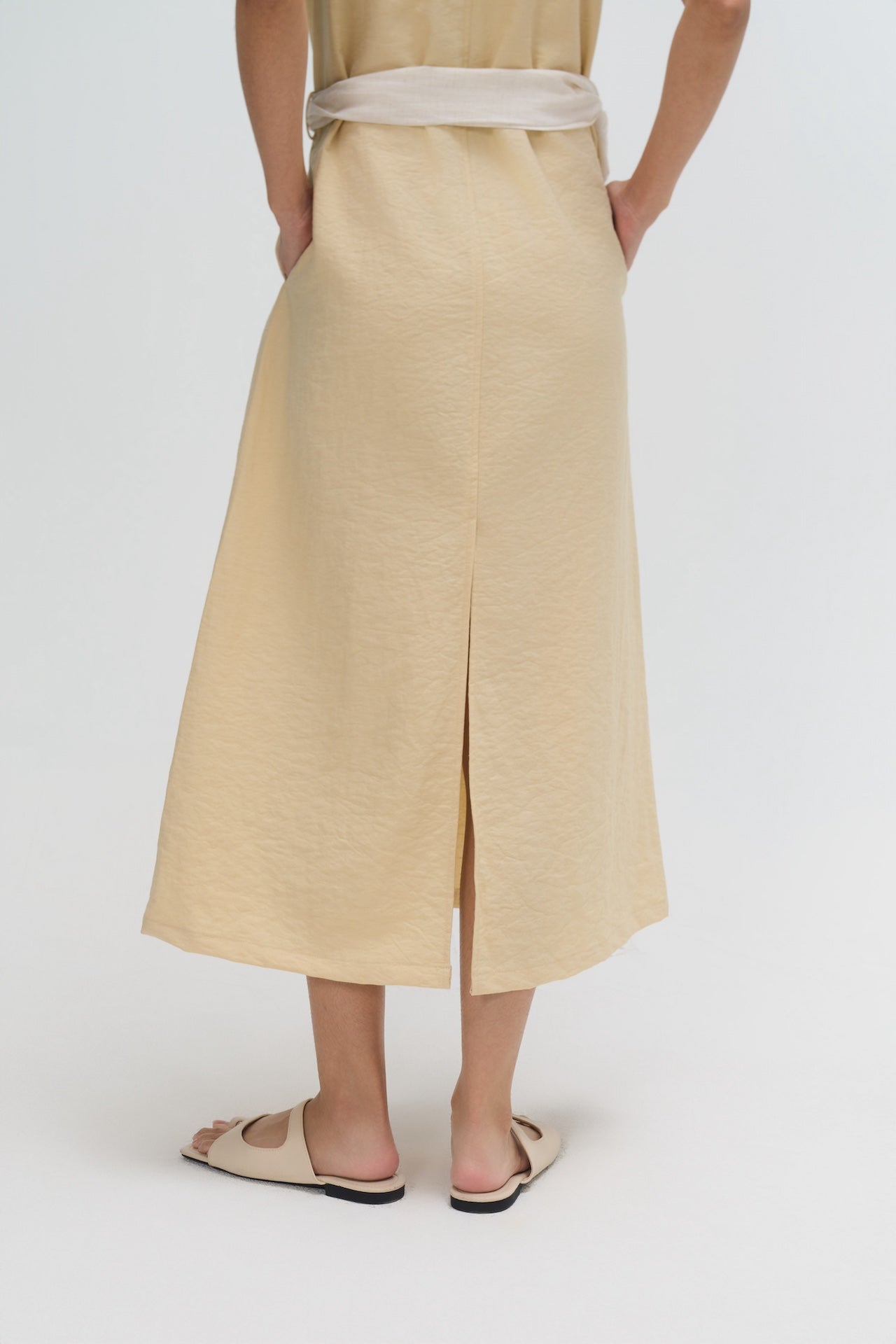 Waist Draped Maxi Tank Dress (Beige)