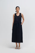 Waist Draped Maxi Tank Dress (Black)