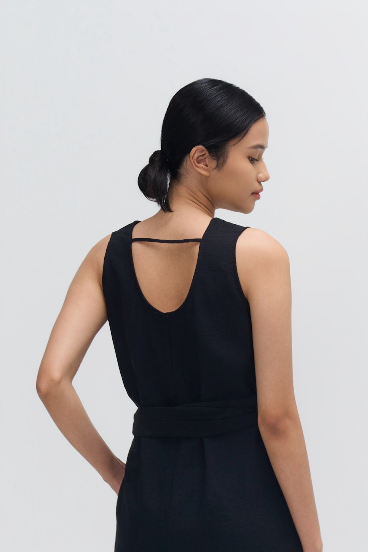 Waist Draped Maxi Tank Dress (Black)
