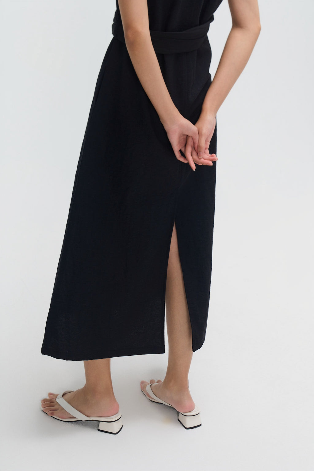 Waist Draped Maxi Tank Dress (Black)
