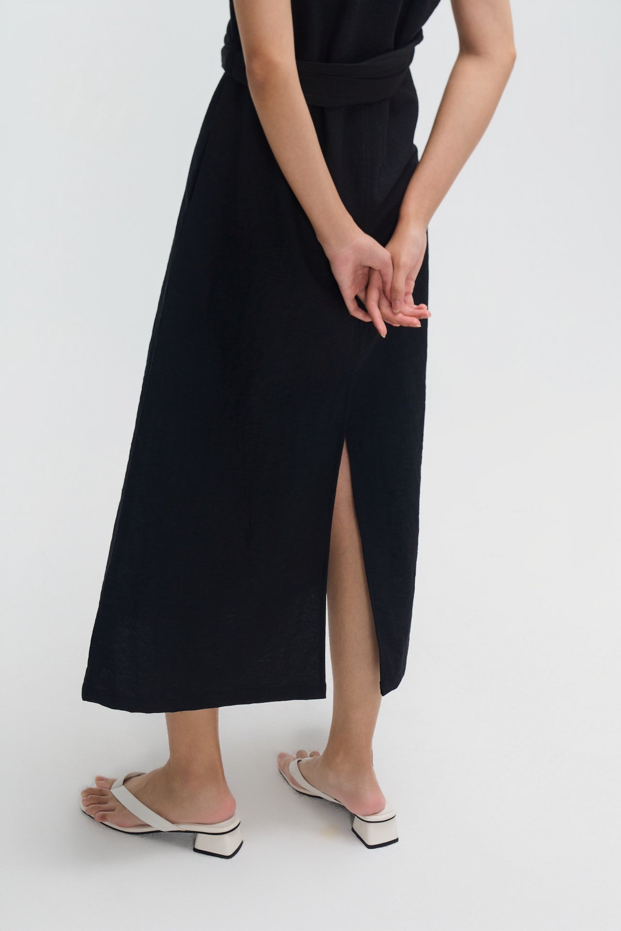 Waist Draped Maxi Tank Dress (Black)