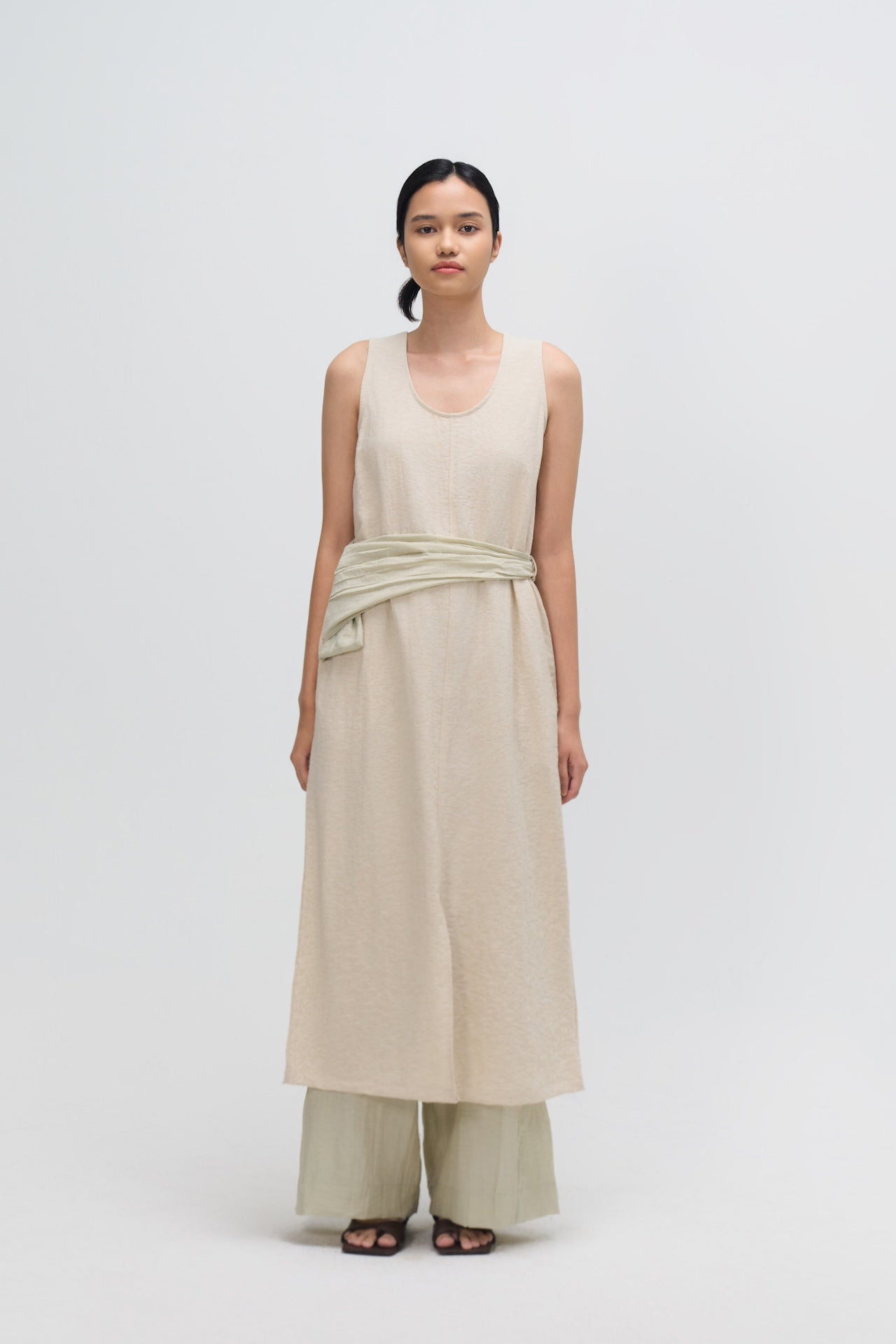 Waist Draped Maxi Tank Dress (Oat)