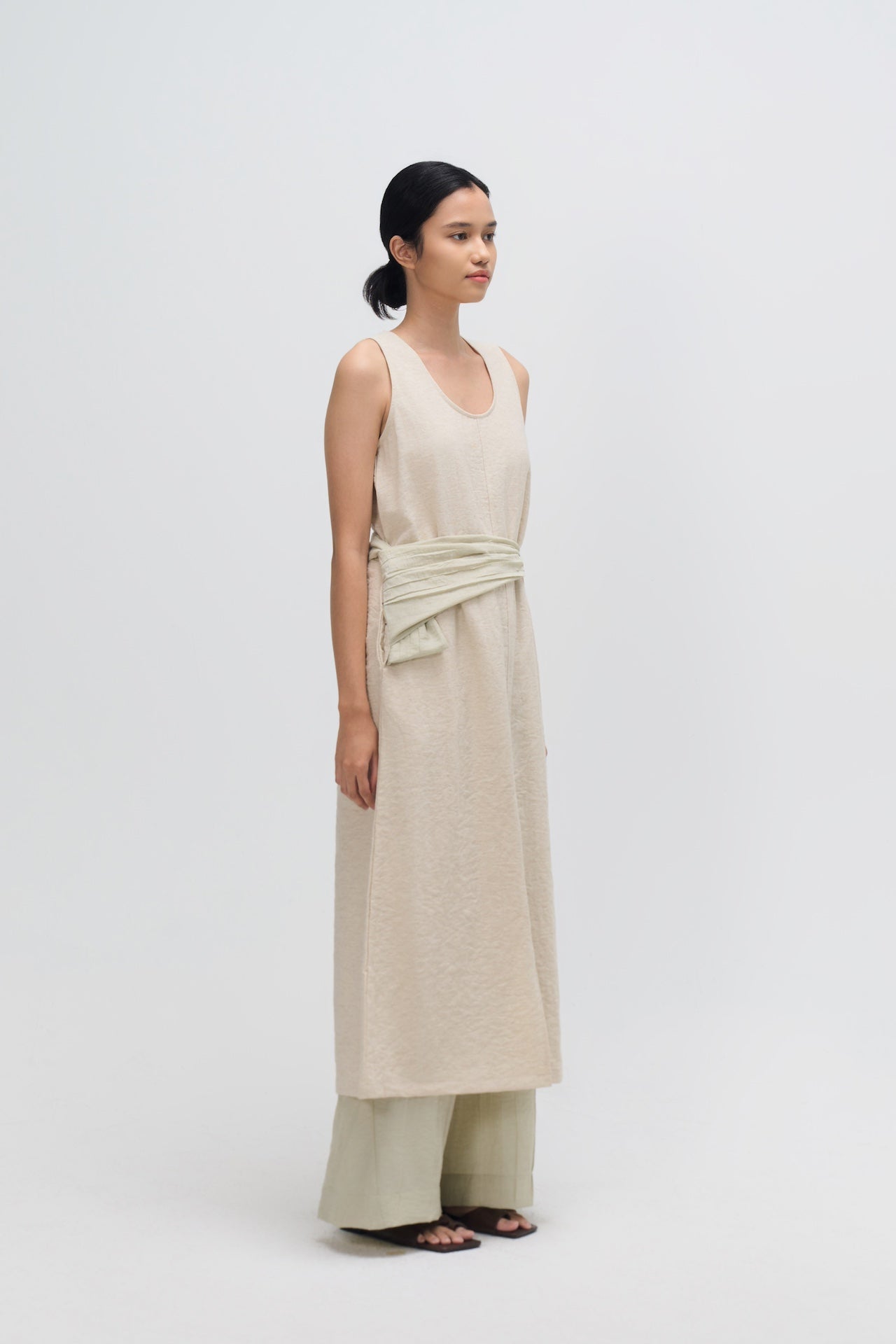 Waist Draped Maxi Tank Dress (Oat)