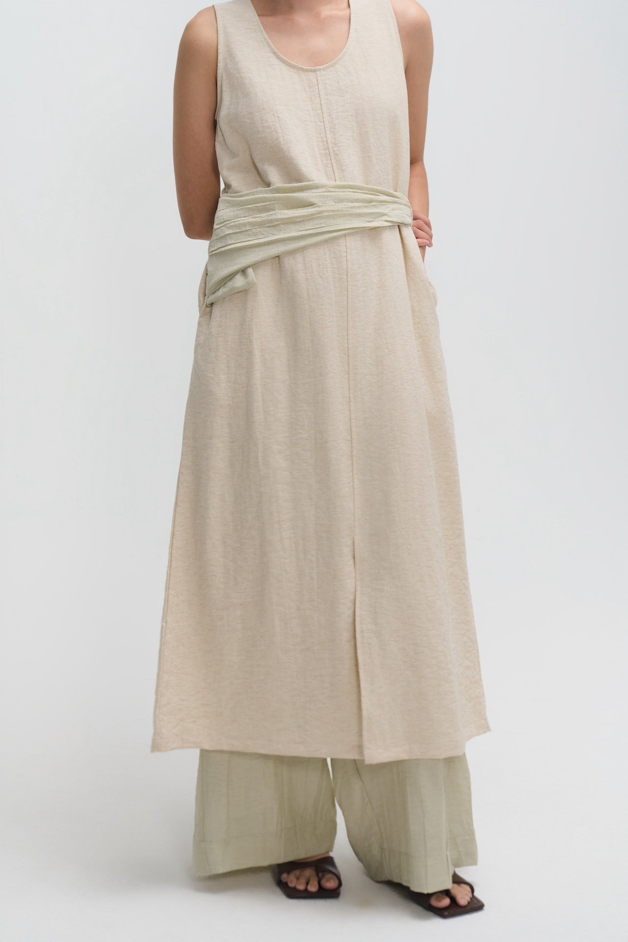 Waist Draped Maxi Tank Dress (Oat)