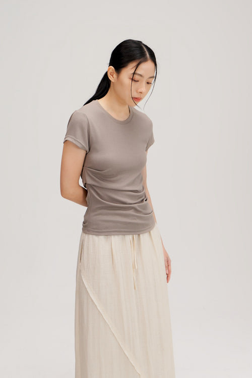 Butter Knit Side Pleated Baby Tee (Grey)