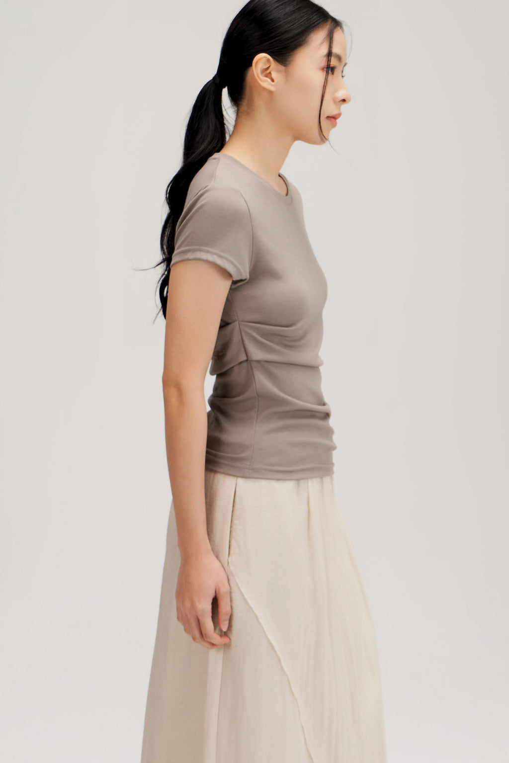 Butter Knit Side Pleated Baby Tee (Grey)