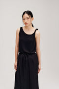 Lyocell Knit Twisted Shoulder Tank Top (Black)