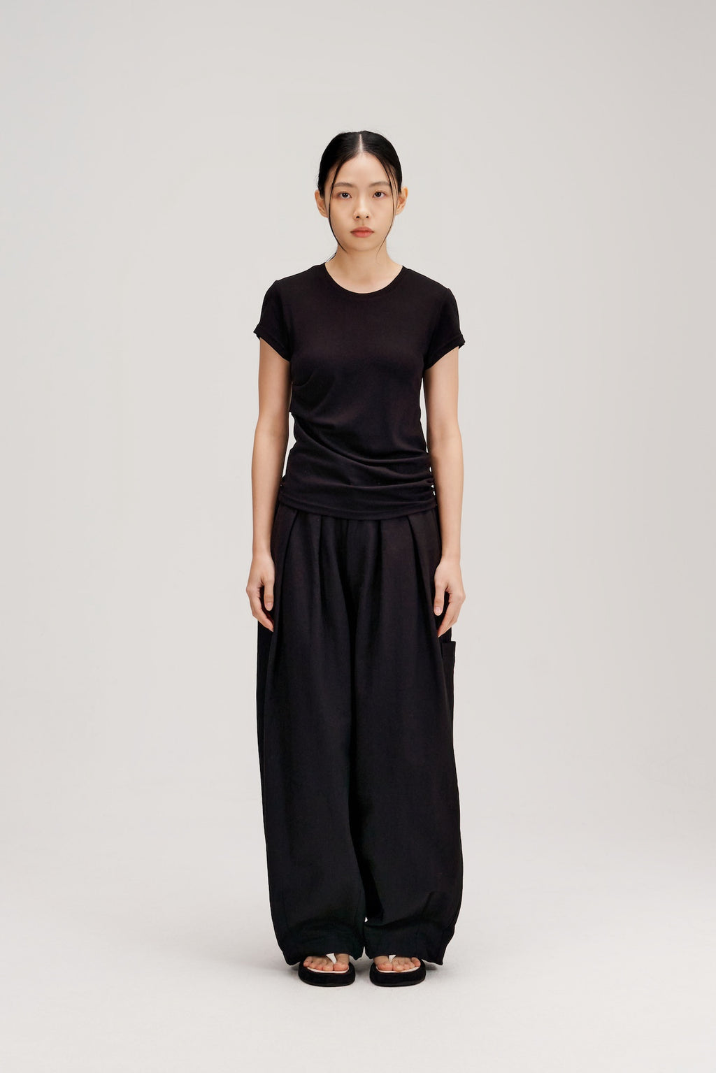 Butter Knit Side Pleated Baby Tee (Black)