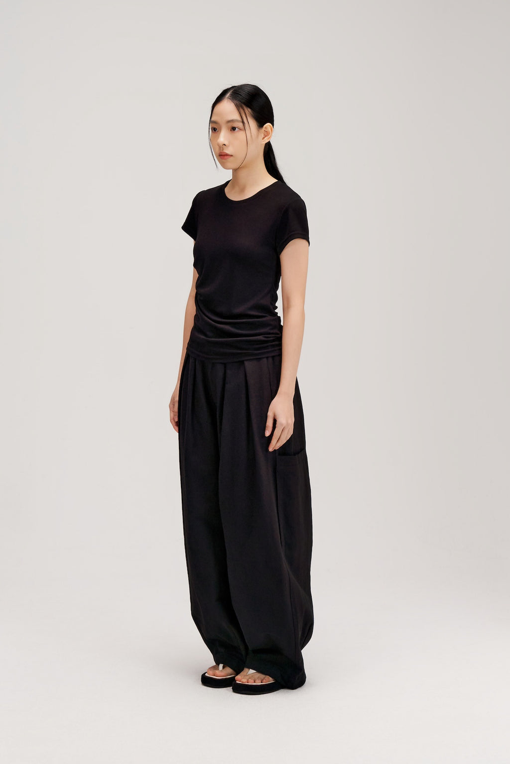 Butter Knit Side Pleated Baby Tee (Black)