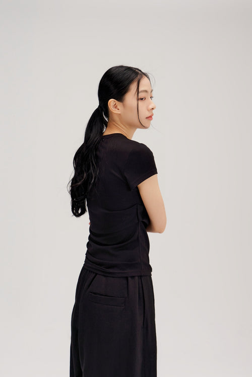 Butter Knit Side Pleated Baby Tee (Black)