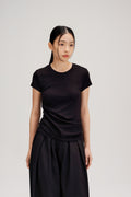 Butter Knit Side Pleated Baby Tee (Black)