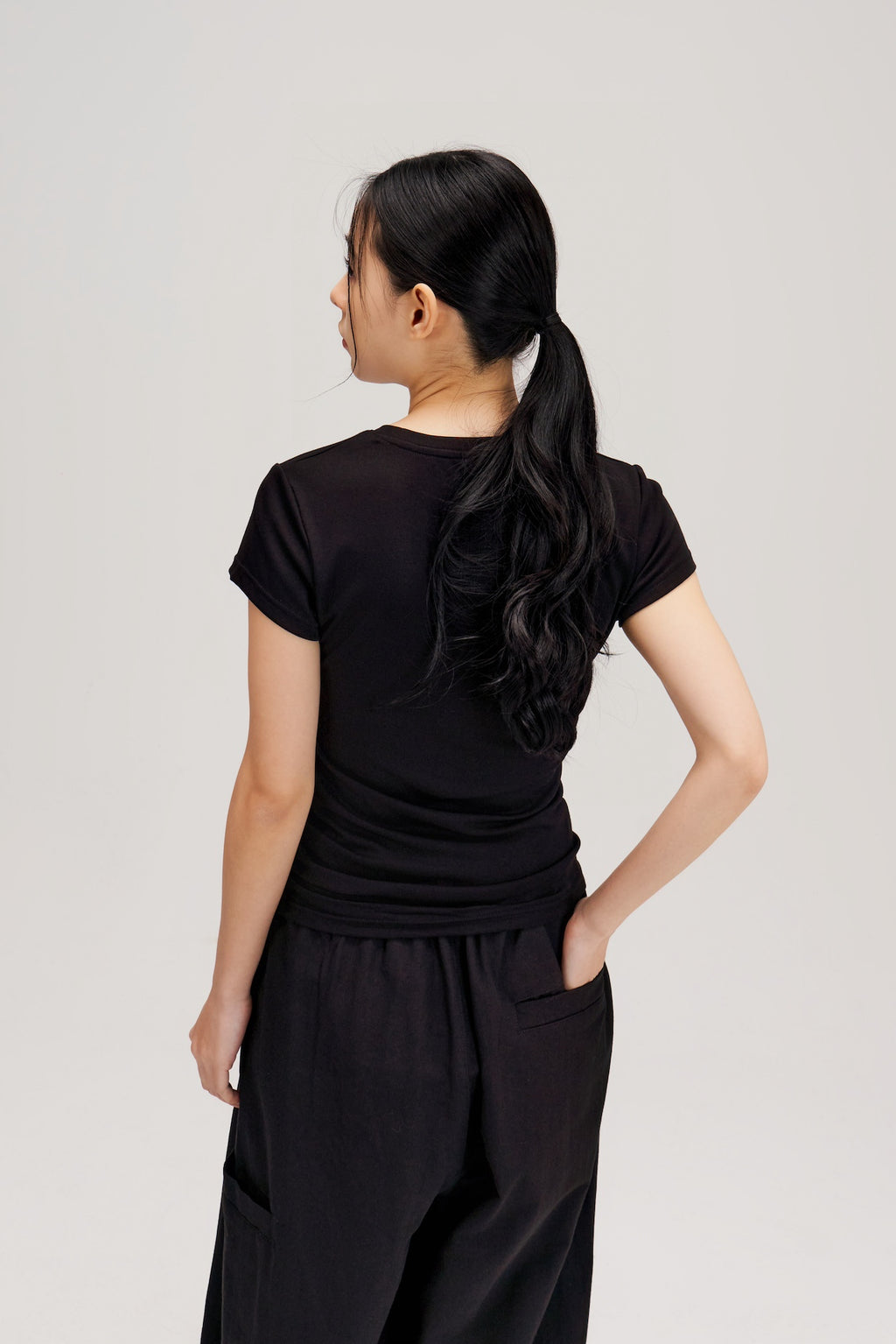 Butter Knit Side Pleated Baby Tee (Black)