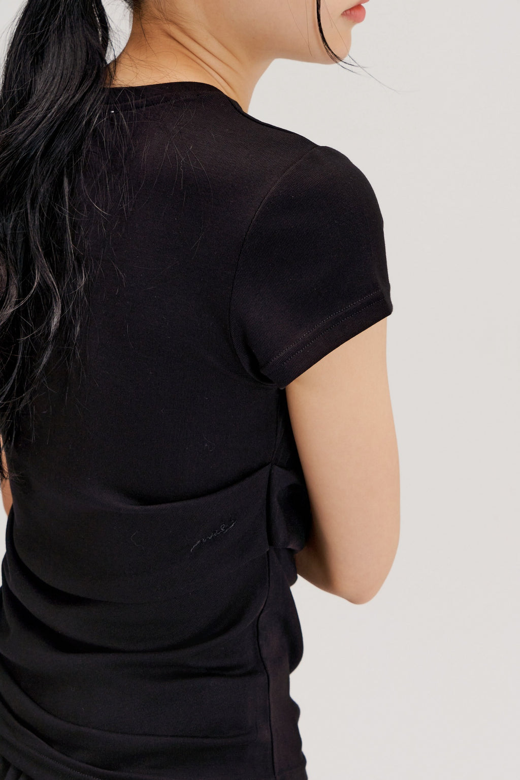 Butter Knit Side Pleated Baby Tee (Black)