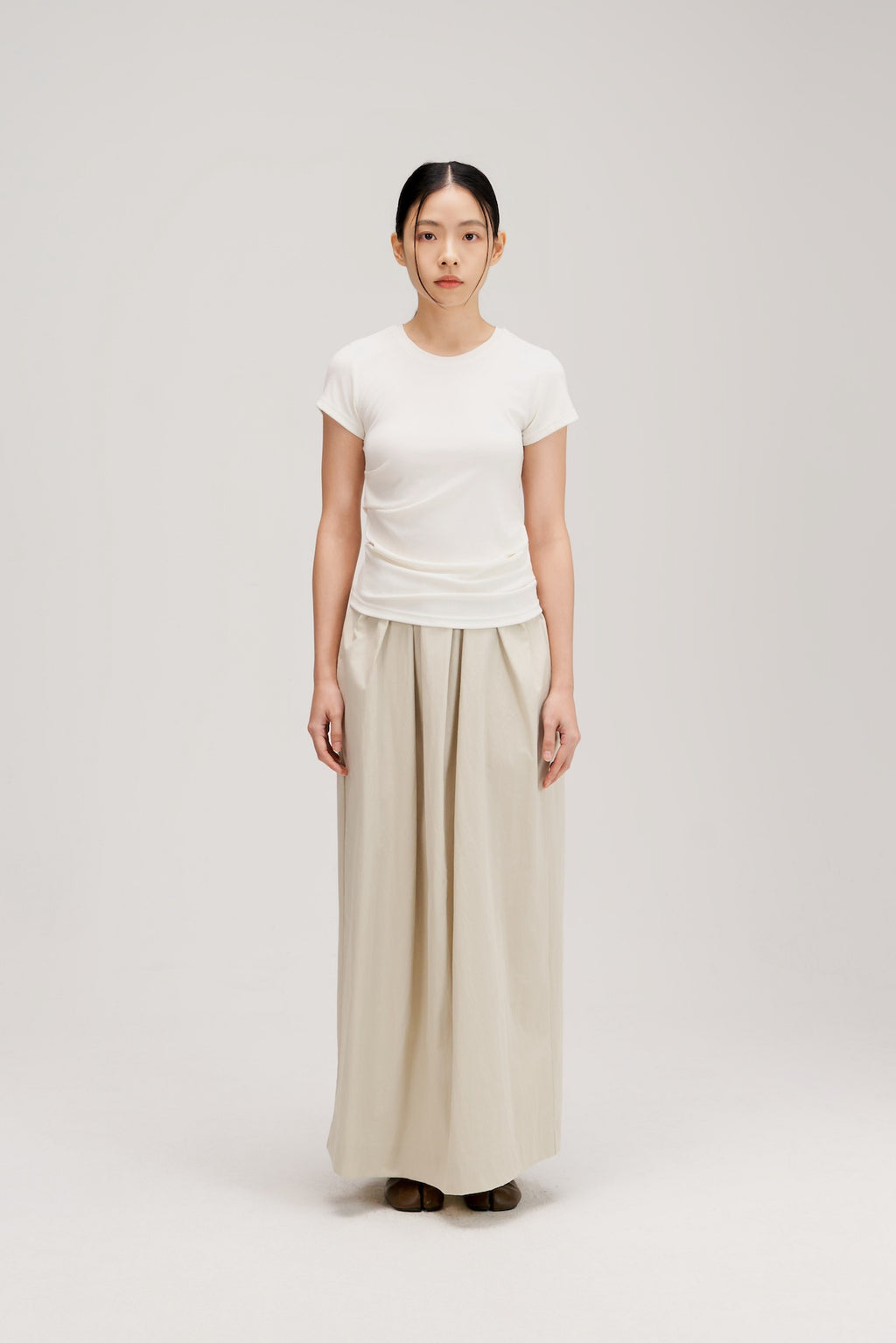 Butter Knit Side Pleated Baby Tee (White)