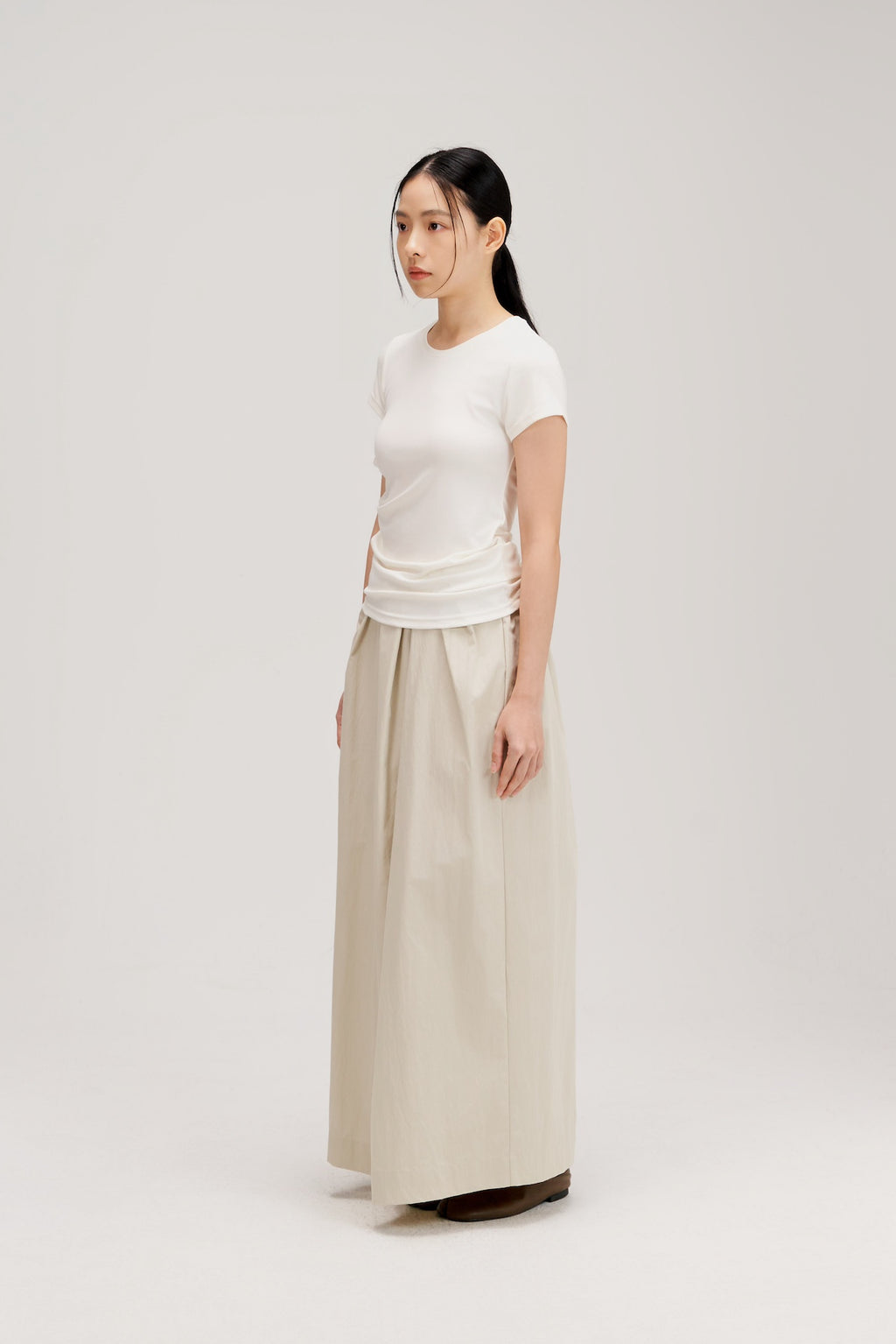 Butter Knit Side Pleated Baby Tee (White)