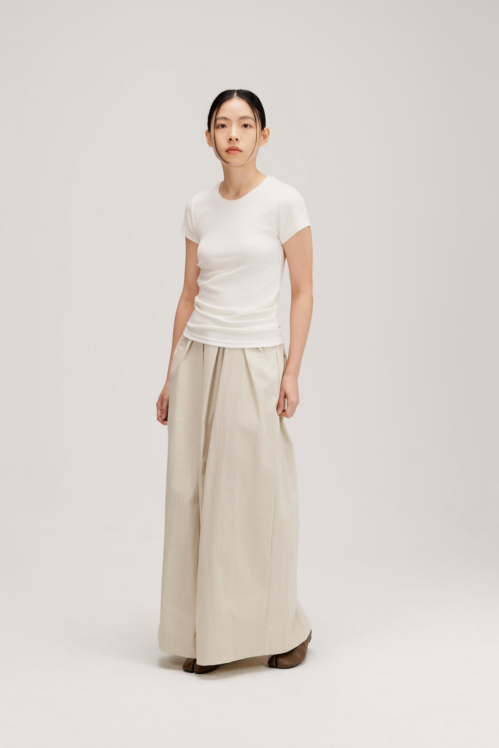 Butter Knit Side Pleated Baby Tee (White)