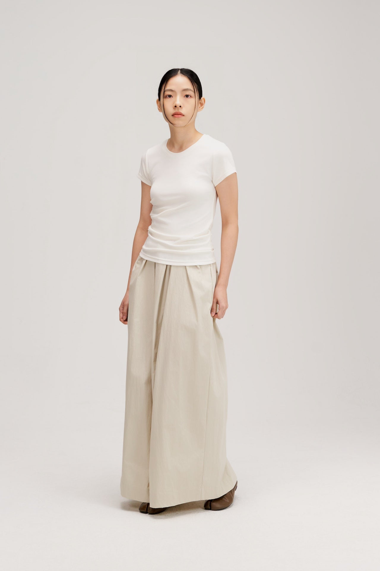 Butter Knit Side Pleated Baby Tee (White)