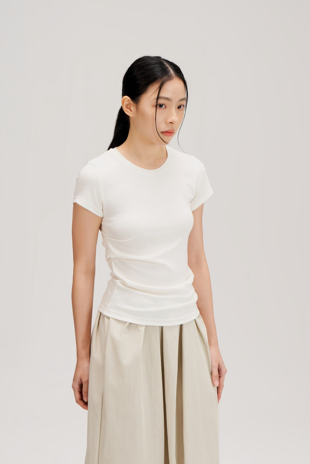 Butter Knit Side Pleated Baby Tee (White)