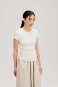 Butter Knit Side Pleated Baby Tee (White)