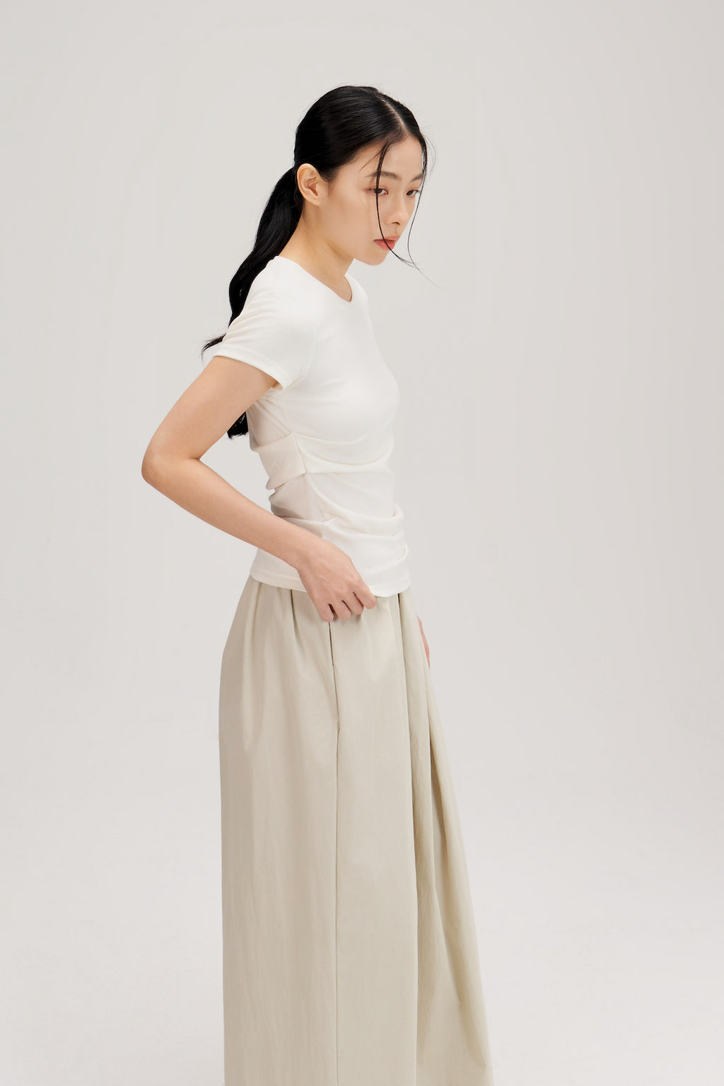 Butter Knit Side Pleated Baby Tee (White)