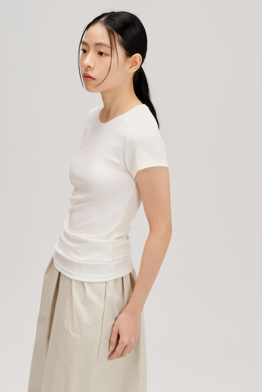 Butter Knit Side Pleated Baby Tee (White)