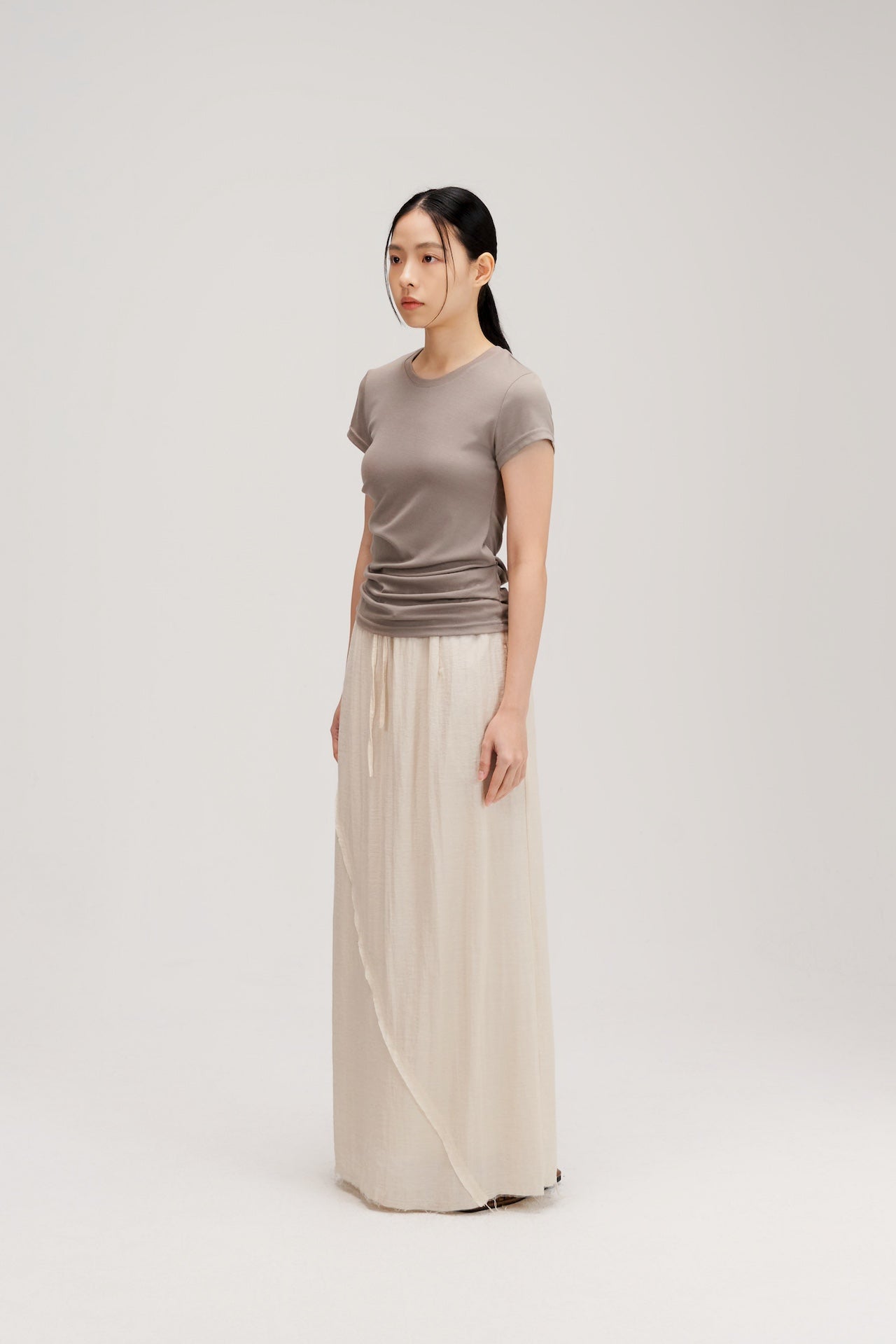 Butter Knit Side Pleated Baby Tee (Grey)