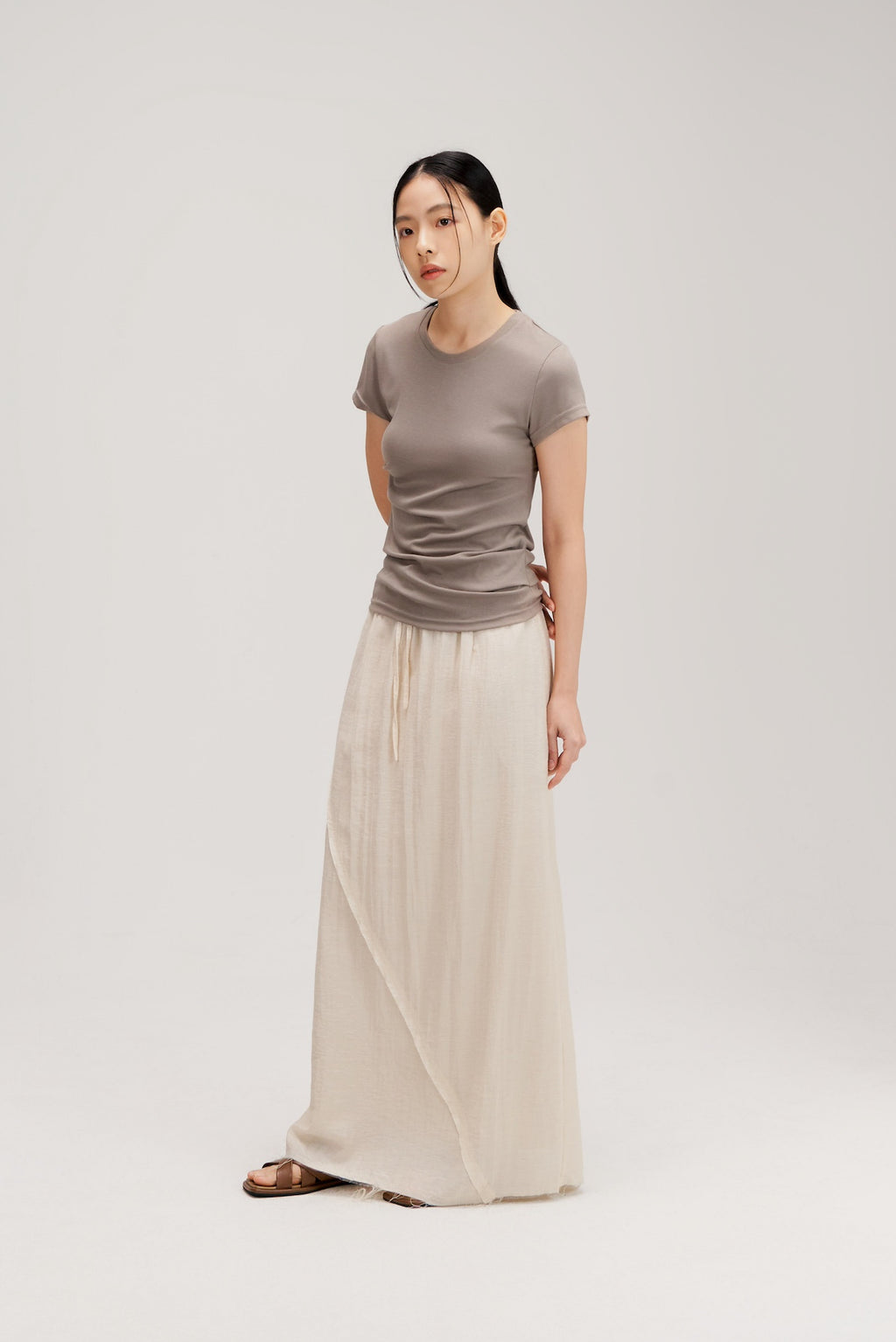 Butter Knit Side Pleated Baby Tee (Grey)