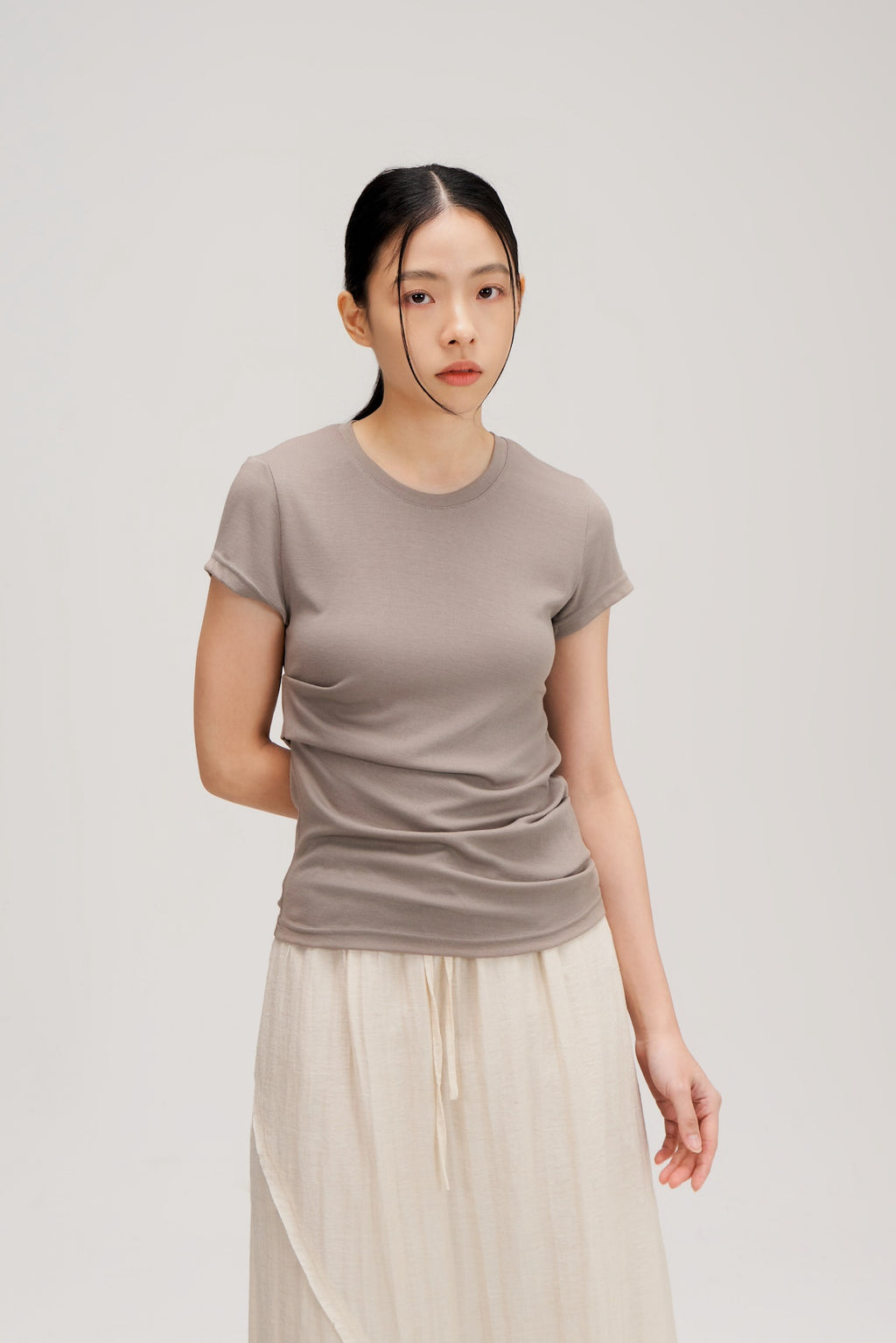 Butter Knit Side Pleated Baby Tee (Grey)