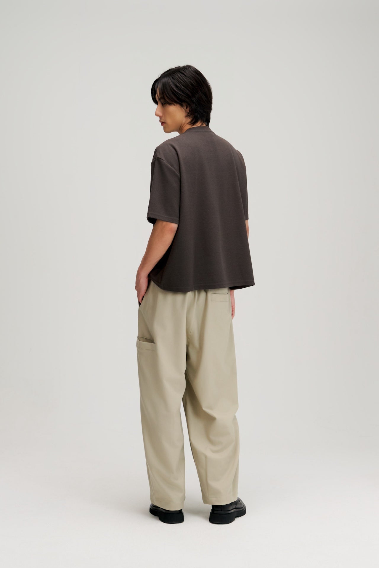 Gender Neutral Boxy Crop Waffle Tee (Dark Grey)