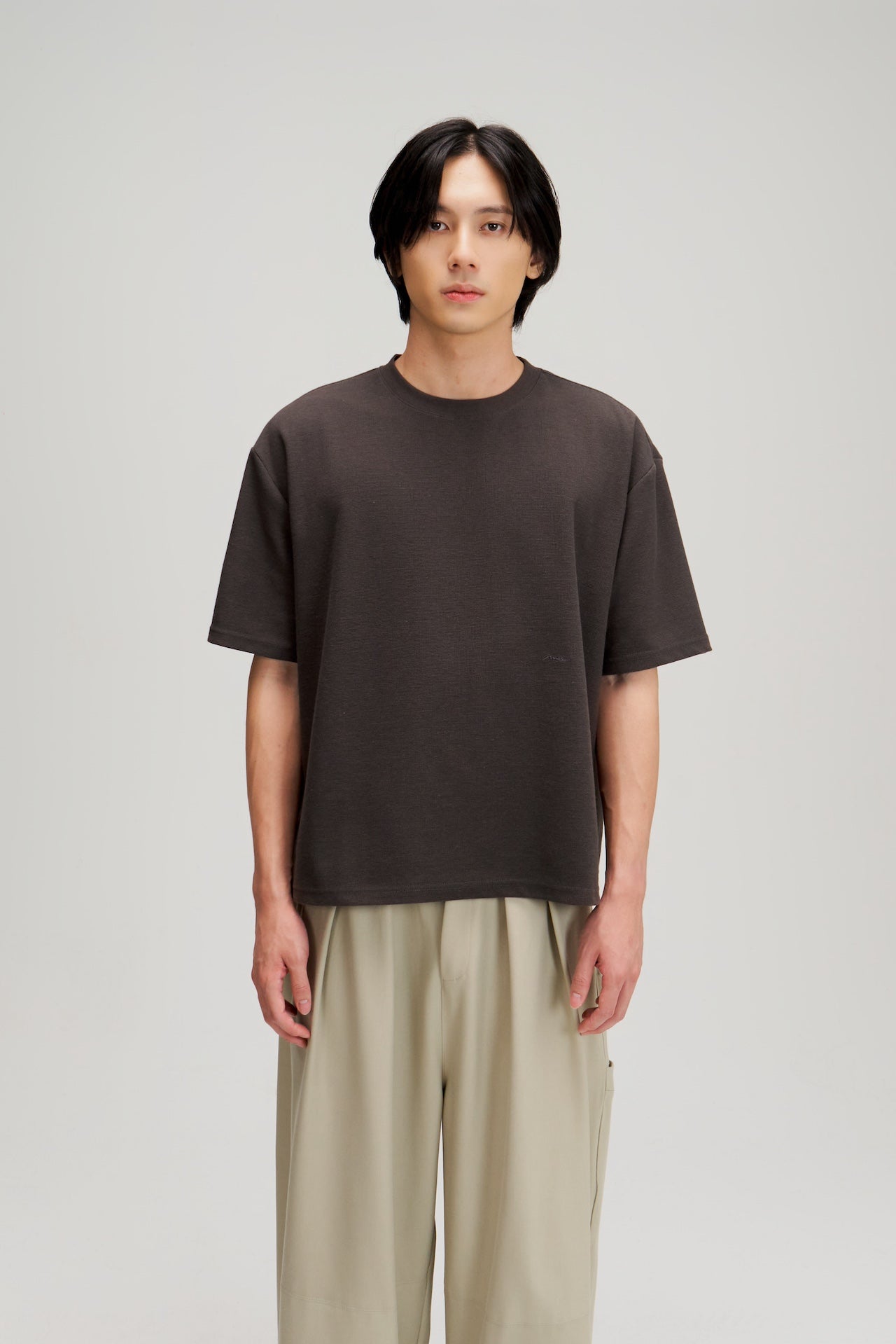 Gender Neutral Boxy Crop Waffle Tee (Dark Grey)