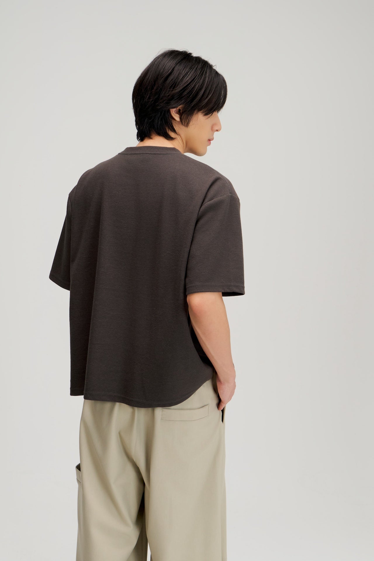 Gender Neutral Boxy Crop Waffle Tee (Dark Grey)