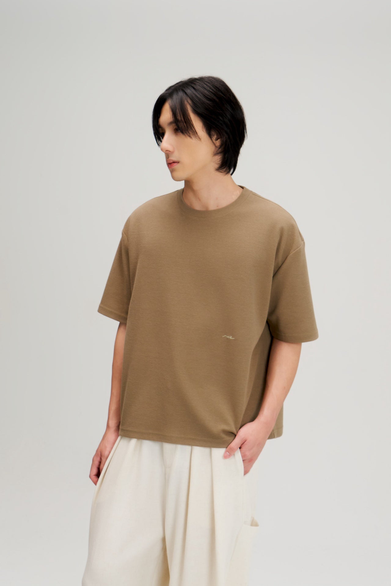 Gender Neutral Boxy Crop Waffle Tee (Mud)