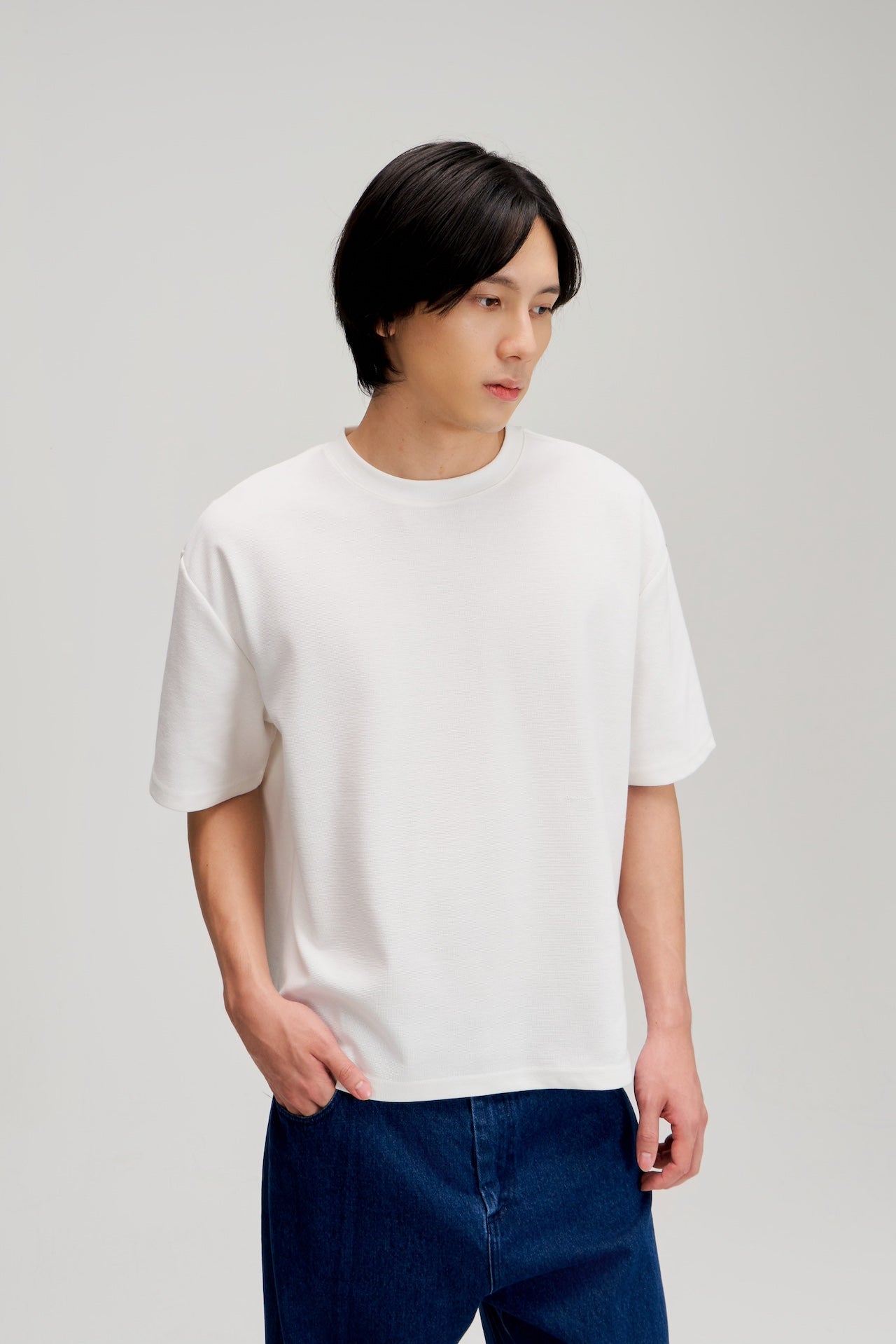 Gender Neutral Boxy Crop Waffle Tee (White)