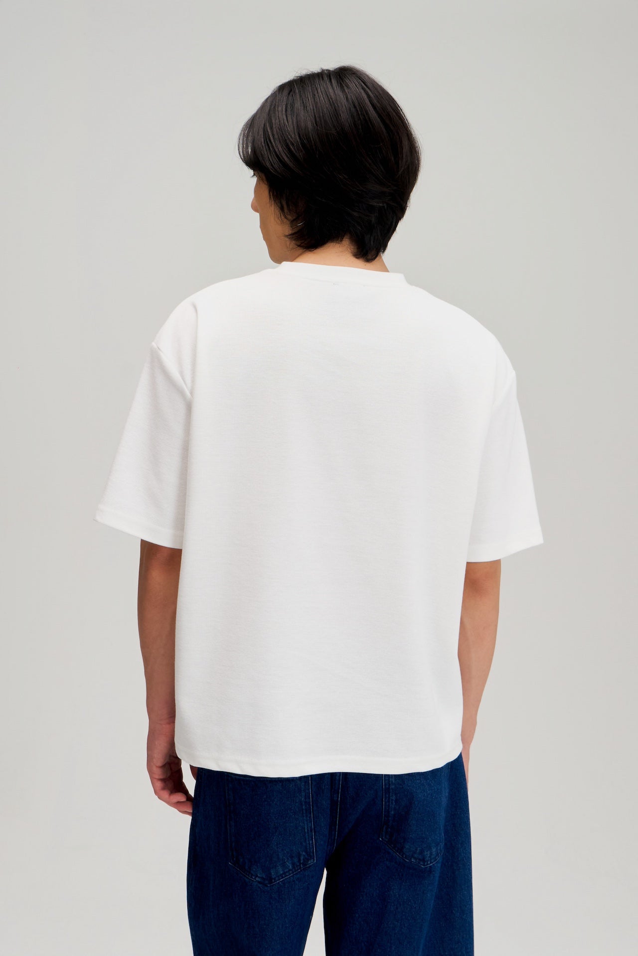 Gender Neutral Boxy Crop Waffle Tee (White)